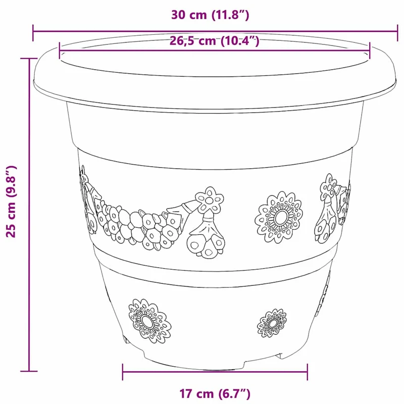 Lot de 24 pots à fleurs ronds modernes 30 x 30 x 25 cm design léger entretien facile en plastique rouge brique 02_0059331