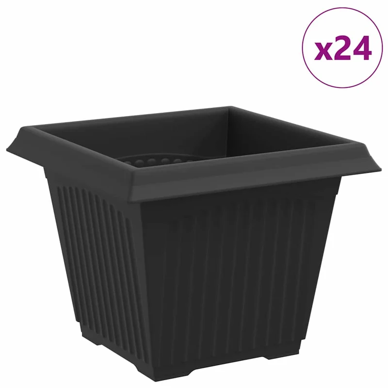 Lot de 24 pots de fleurs carrés modernes intérieur extérieur 43 x 43 x 33,5 cm en plastique noir 02_0059375