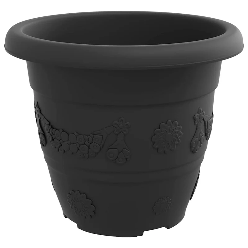 Lot de 24 pots à fleurs ronds design moderne intérieur extérieur Ø 26 x 21,5 cm en plastique noir 02_0059333