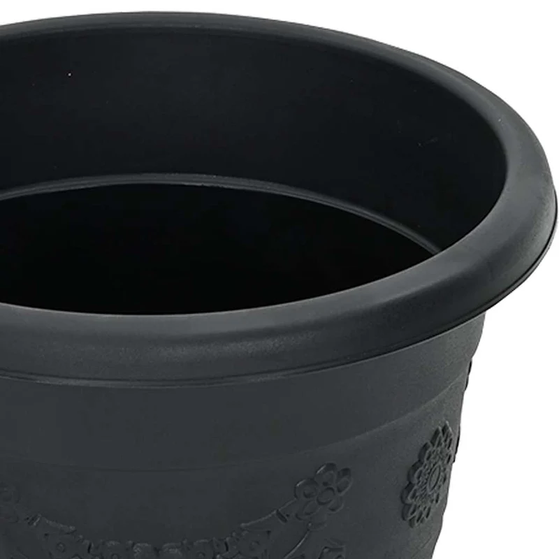 Lot de 24 pots à fleurs ronds design moderne intérieur extérieur Ø 26 x 21,5 cm en plastique noir 02_0059333