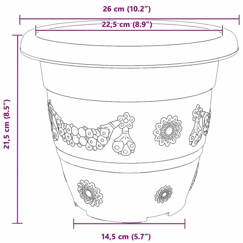 Lot de 24 pots à fleurs ronds design moderne intérieur extérieur Ø 26 x 21,5 cm en plastique noir 02_0059333