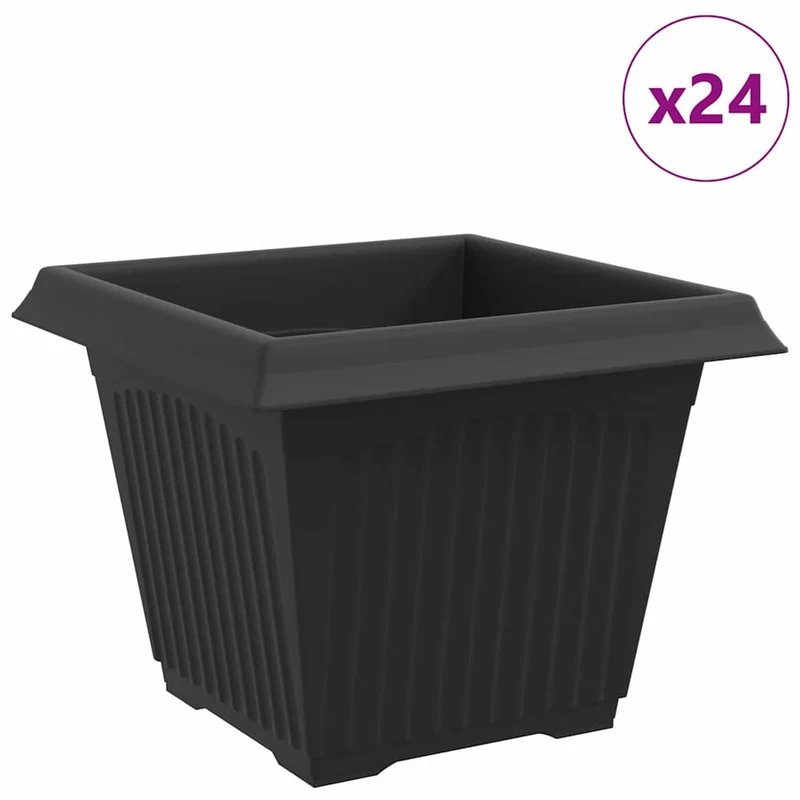 Lot de 24 pots de fleurs carrés modernes 43 x 43 x 33 cm design polyvalent en plastique noir 02_0059374
