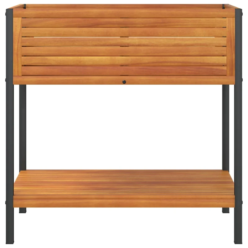 Jardinière bac lit surélevé plantes fleurs terrasse jardin et étagère 80 x 45 x 80 cm bois massif d'acacia et acier marron 02_0038619