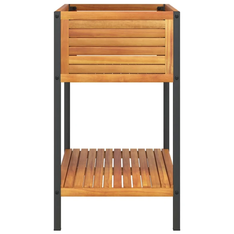 Jardinière bac lit surélevé plantes fleurs terrasse jardin et étagère 80 x 45 x 80 cm bois massif d'acacia et acier marron 02_0038619