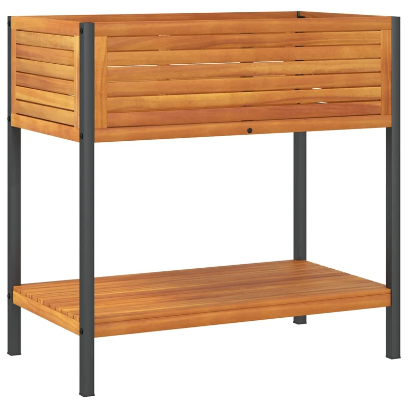 Jardinière bac lit surélevé plantes fleurs terrasse jardin et étagère 80 x 45 x 80 cm bois massif d'acacia et acier marron 02_0038619