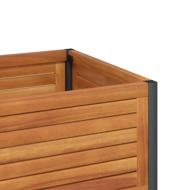 Jardinière bac lit surélevé plantes fleurs terrasse jardin et étagère 80 x 45 x 80 cm bois massif d'acacia et acier marron 02_0038619