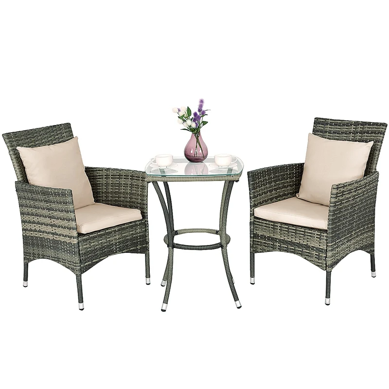Ensemble de jardin table 50 x 50 x 70 cm et 2 chaises 61 x 62 x 84 cm confortables moderne en polyrotin beige 20_0013440