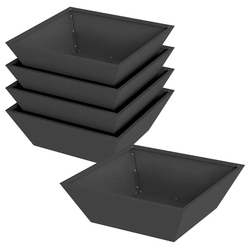 Lot de 5 cache-pots trapézoïdaux modernes jardin 50 x 50 x 15 cm en métal noir 02_0052383