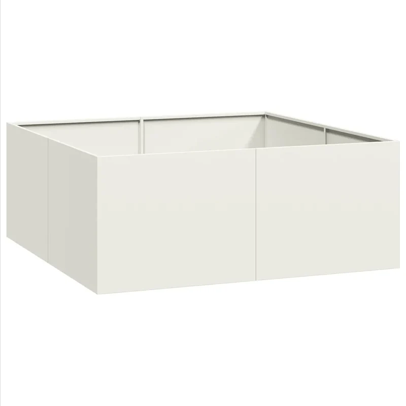 Jardinière carrée design moderne extérieur 100 x 100 x 40 cm avec fond ouvert en acier blanc 02_0051595