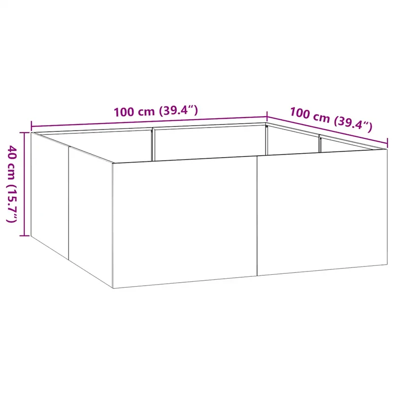 Jardinière carrée design moderne extérieur 100 x 100 x 40 cm avec fond ouvert en acier blanc 02_0051595
