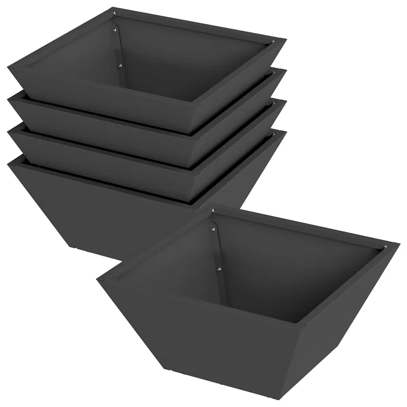 Lot de 5 cache-pots jardin trapézoïdal moderne 35 x 35 x 15 cm en acier noir 02_0052355