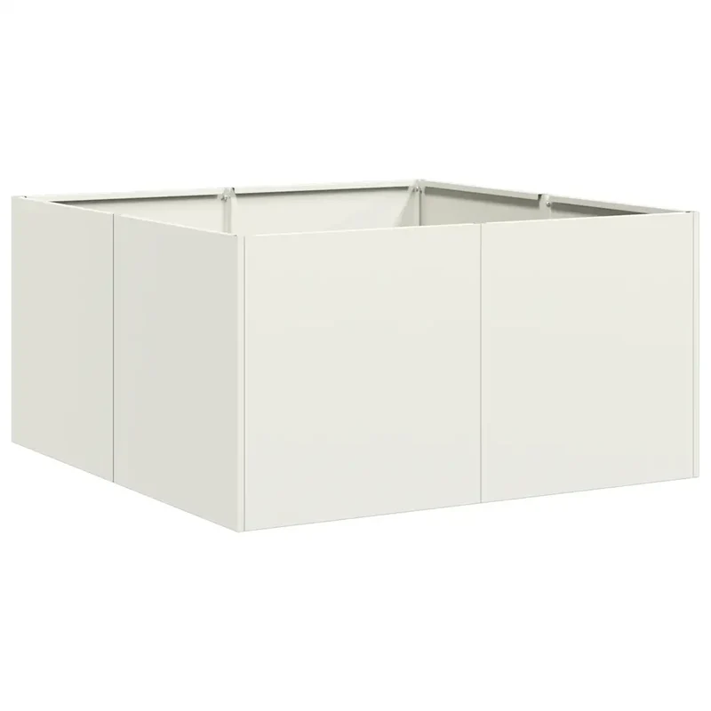 Jardinière carrée moderne pour jardin extérieur 80 x 80 x 40 cm avec fond ouvert et esthétique élégante en acier laminé à froid blanc 02_0051524