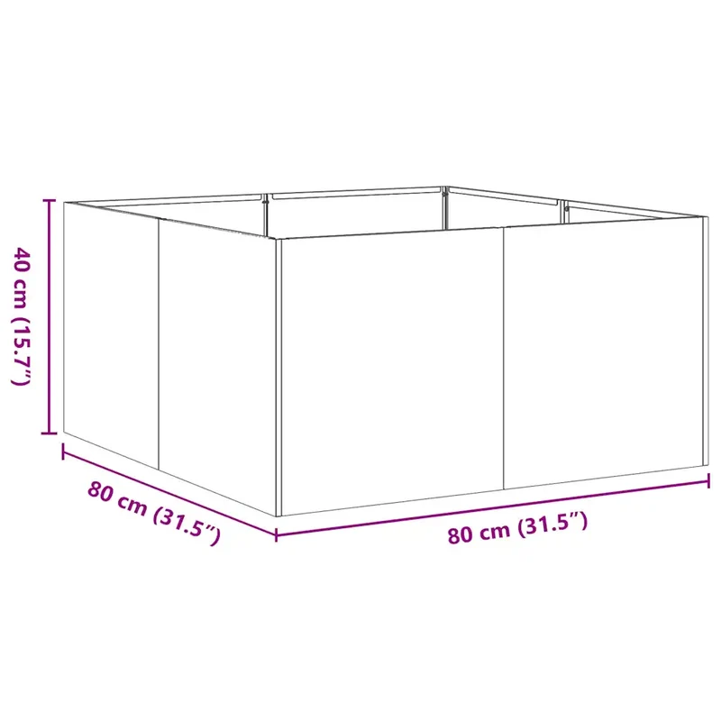 Jardinière carrée moderne pour jardin extérieur 80 x 80 x 40 cm avec fond ouvert et esthétique élégante en acier laminé à froid blanc 02_0051524