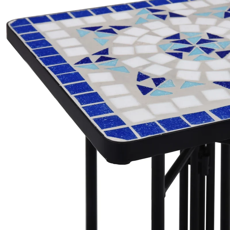 Table de bistro mosaïque extérieure 35 x 35 x 56 cm finition élégante durable en céramique bleu 02_0045925