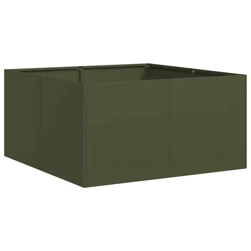 Jardinière profonde en acier laminé à froid 80 x 80 x 40 cm design moderne pour jardin et balcon en vert olive 02_0051526