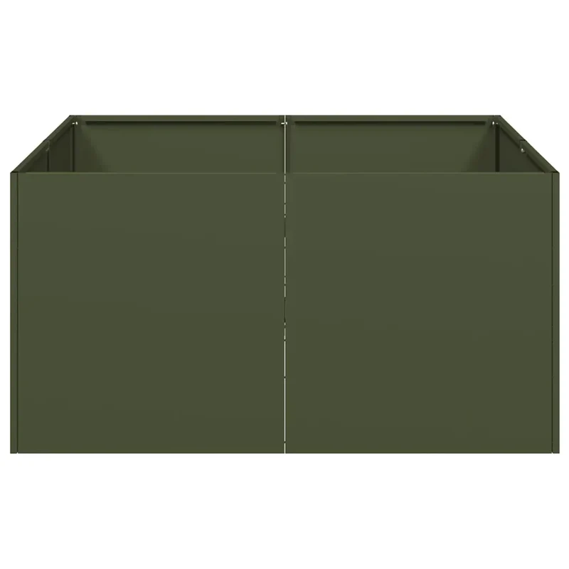 Jardinière profonde en acier laminé à froid 80 x 80 x 40 cm design moderne pour jardin et balcon en vert olive 02_0051526