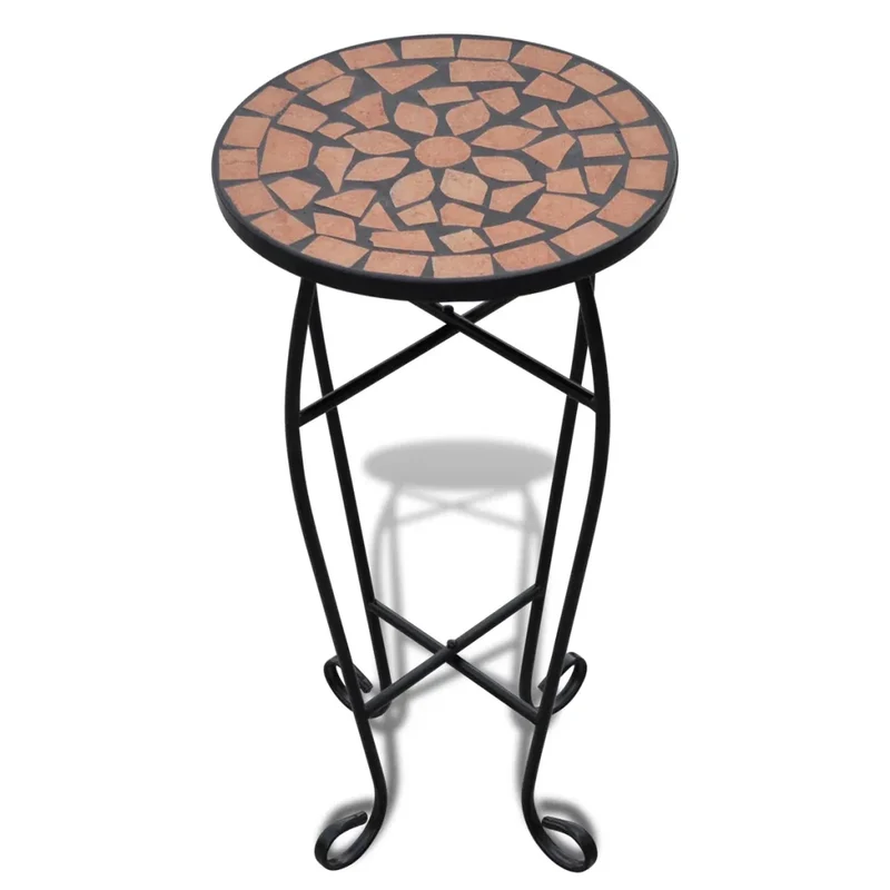 Table d'appoint ronde mosaïque élégante jardin terrasse 30 x 60 cm en céramique terre cuite 02_0045844