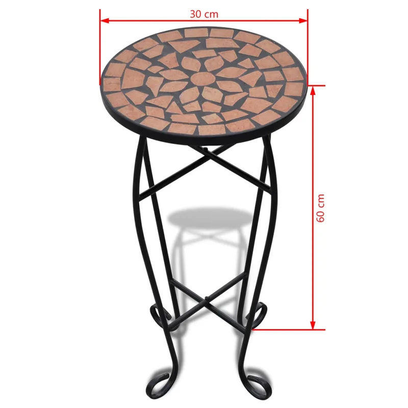 Table d'appoint ronde mosaïque élégante jardin terrasse 30 x 60 cm en céramique terre cuite 02_0045844