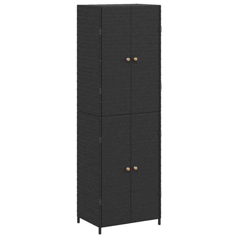Armoire de rangement de jardin 59 x 40 x 180 cm design résistant à l'eau grand espace rangement en résine tressée noir 02_0046636