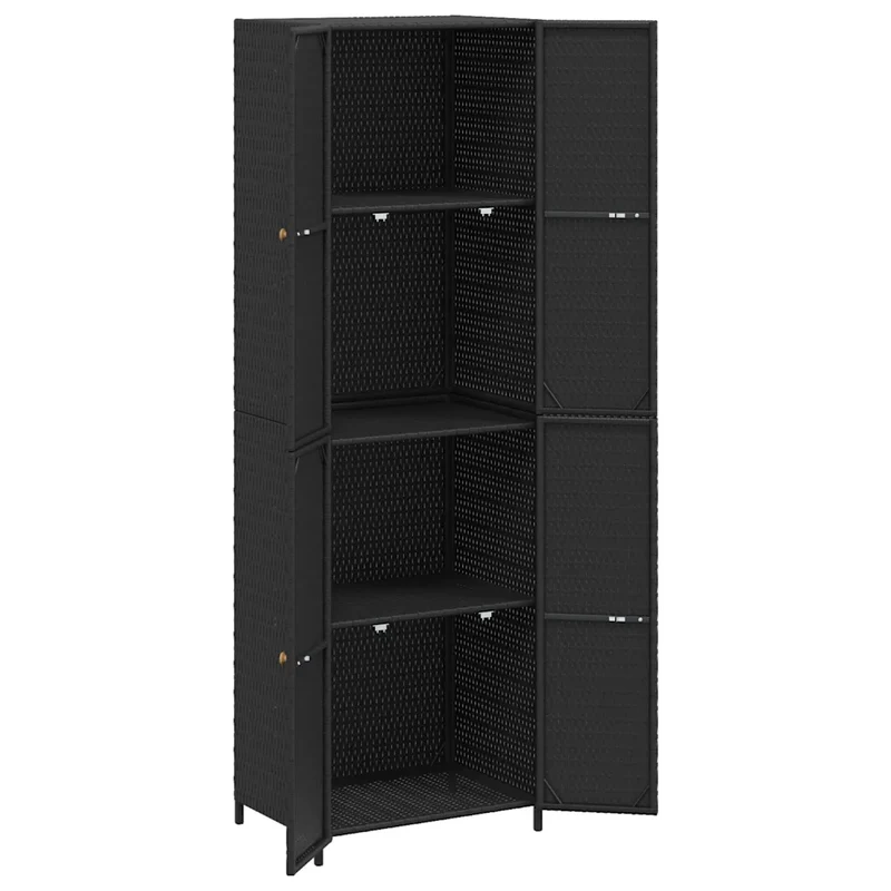 Armoire de rangement de jardin 59 x 40 x 180 cm design résistant à l'eau grand espace rangement en résine tressée noir 02_0046636