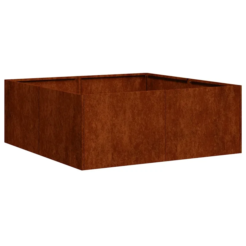 Jardinière carrée design moderne pour jardin 80 x 80 x 30 cm avec fond ouvert esthétique rouillé en acier 02_0051587