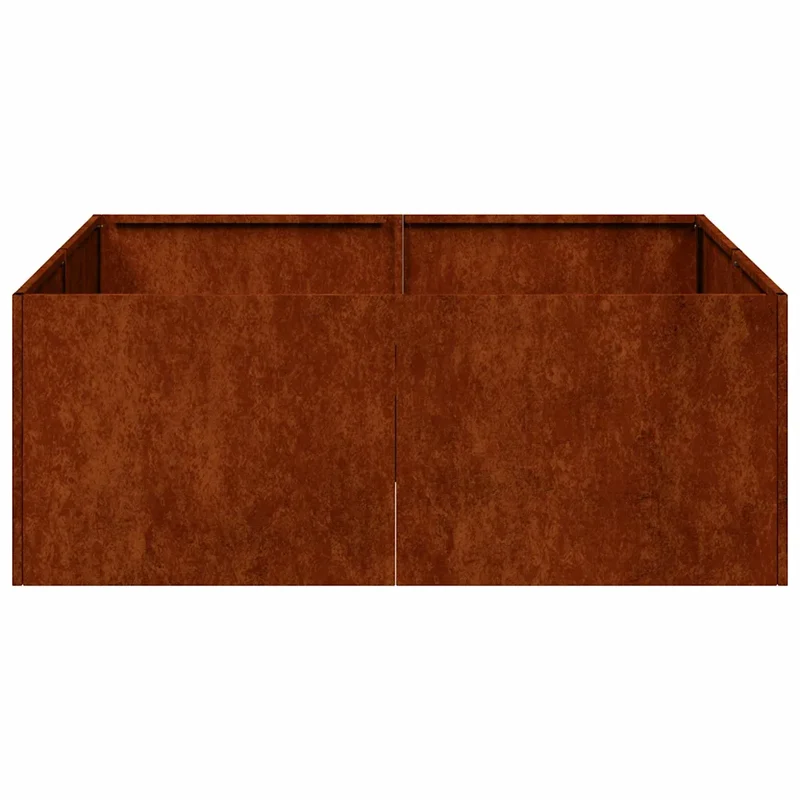 Jardinière carrée design moderne pour jardin 80 x 80 x 30 cm avec fond ouvert esthétique rouillé en acier 02_0051587