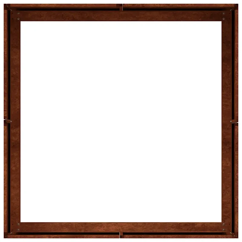 Jardinière carrée design moderne pour jardin 80 x 80 x 30 cm avec fond ouvert esthétique rouillé en acier 02_0051587