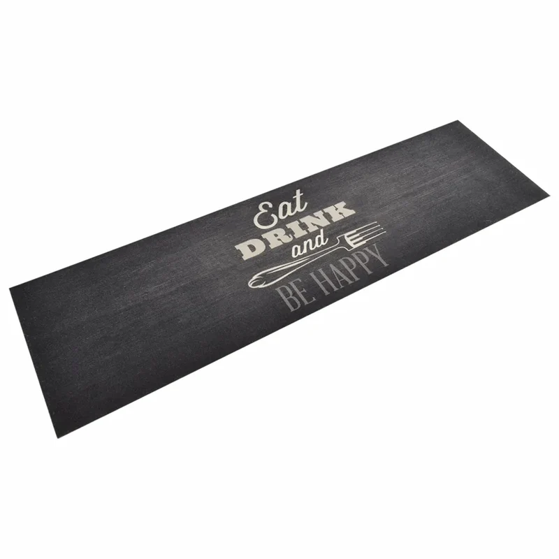 Tapis de cuisine design moderne lavable 150 x 45 cm usage intérieur antidérapant en velours noir 02_0046050