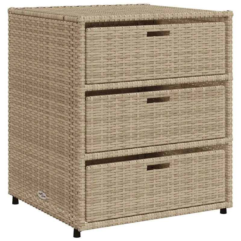 Armoire de rangement de jardin meuble extérieur avec 3 tiroirs 55 x 59 x 69 cm en résine tressée beige 02_0047431
