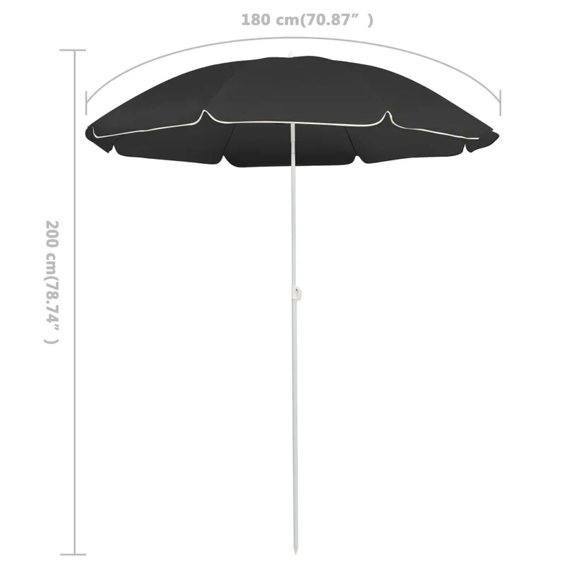 Parasol d'extérieur avec mât en acier 180 cm anthracite 02_0008199