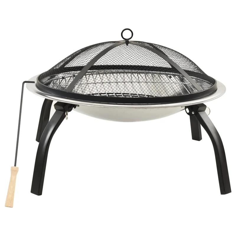 Foyer et barbecue avec tisonnier 2 en 1 cheminée 56 x 56 x 49 cm inox 02_0005916