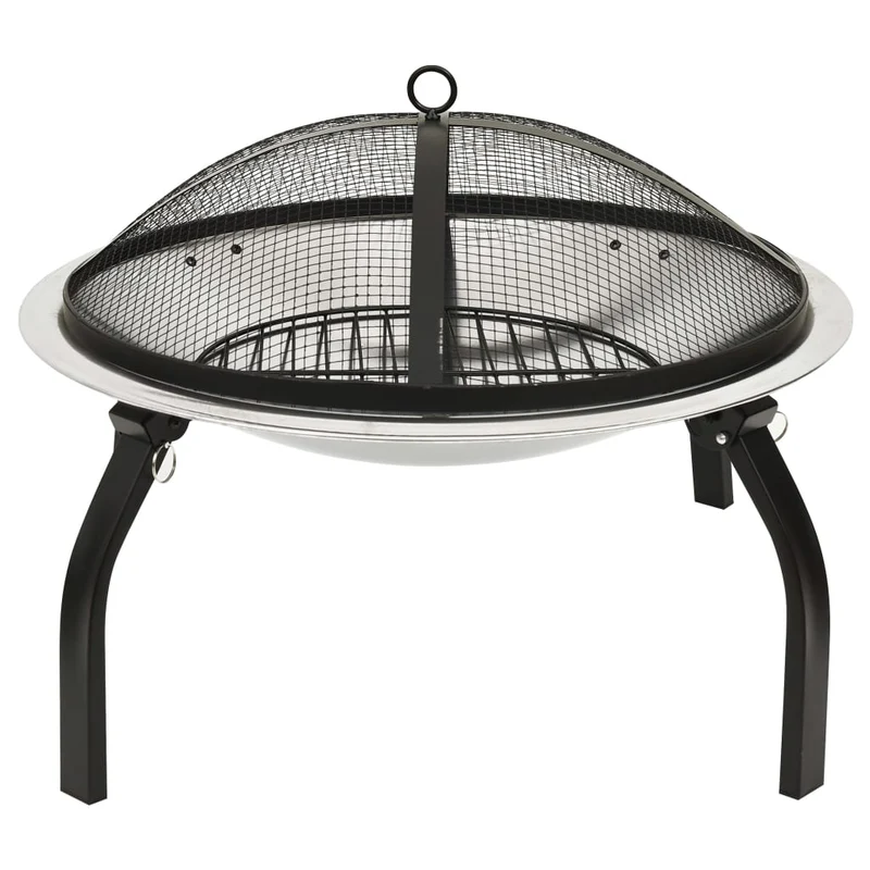 Foyer et barbecue avec tisonnier 2 en 1 cheminée 56 x 56 x 49 cm inox 02_0005916