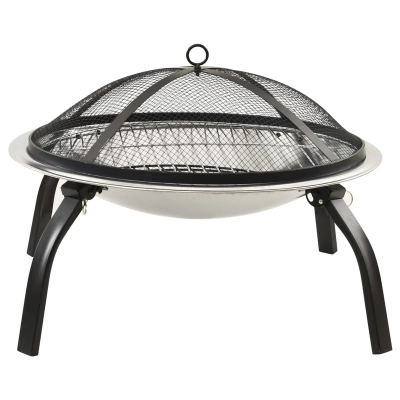 Foyer et barbecue avec tisonnier 2 en 1 cheminée 56 x 56 x 49 cm inox 02_0005916