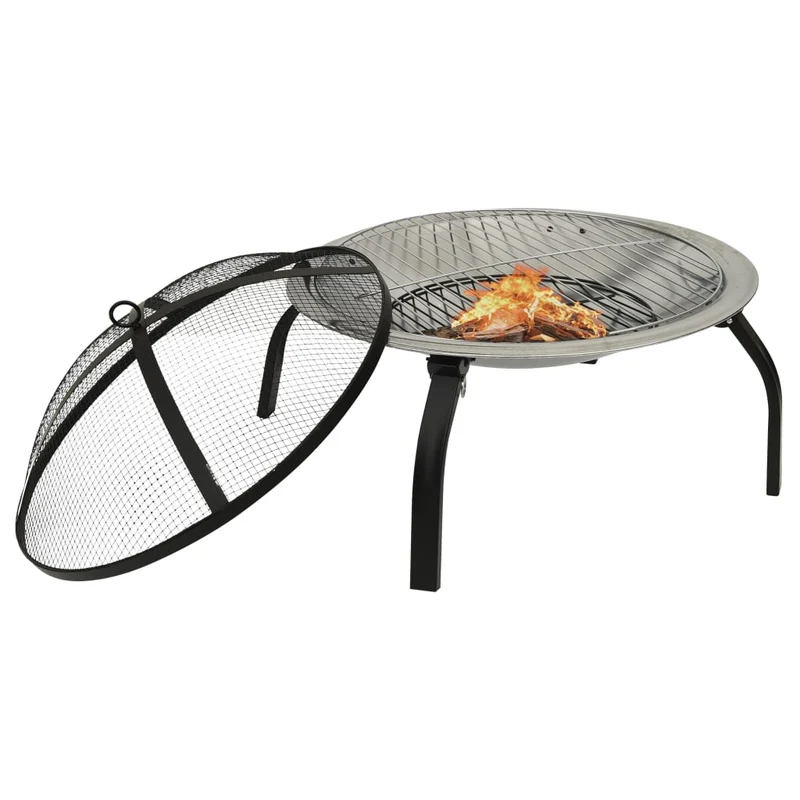 Foyer et barbecue avec tisonnier 2 en 1 cheminée 56 x 56 x 49 cm inox 02_0005916