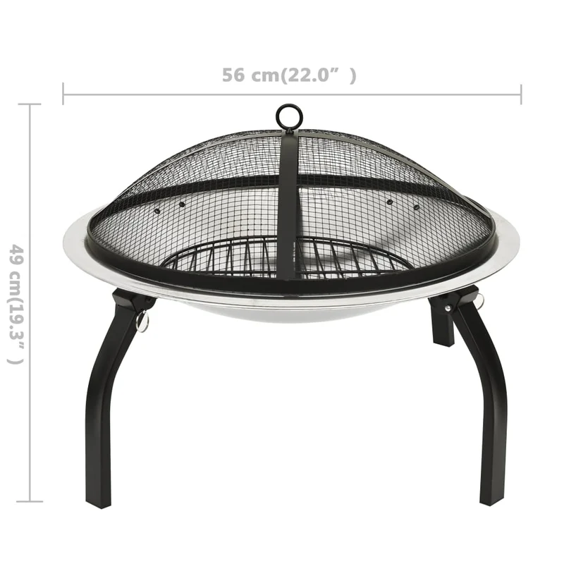 Foyer et barbecue avec tisonnier 2 en 1 cheminée 56 x 56 x 49 cm inox 02_0005916