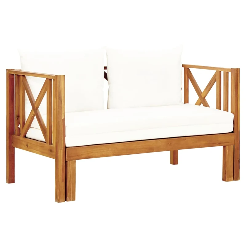 Banc de jardin meuble de patio d'extérieur terrasse 2 places et coussins 122 x 66 x 68,5 cm bois d'acacia massif 02_0011292