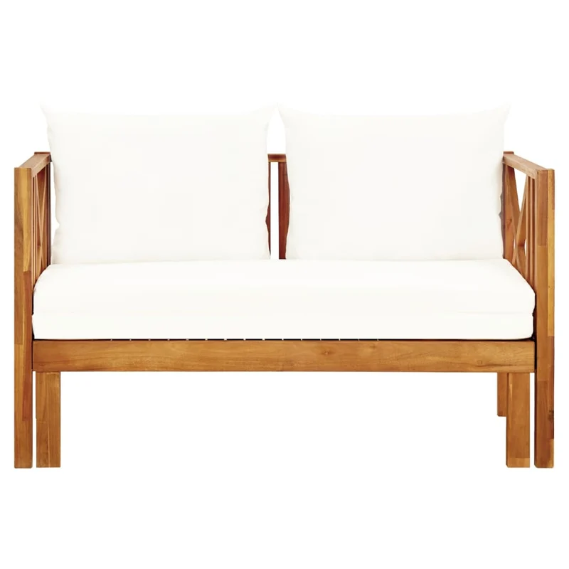 Banc de jardin meuble de patio d'extérieur terrasse 2 places et coussins 122 x 66 x 68,5 cm bois d'acacia massif 02_0011292
