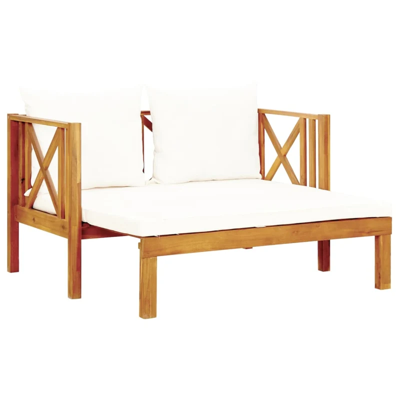 Banc de jardin meuble de patio d'extérieur terrasse 2 places et coussins 122 x 66 x 68,5 cm bois d'acacia massif 02_0011292