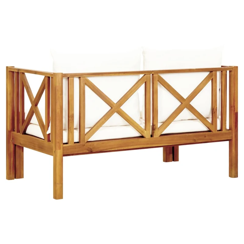 Banc de jardin meuble de patio d'extérieur terrasse 2 places et coussins 122 x 66 x 68,5 cm bois d'acacia massif 02_0011292