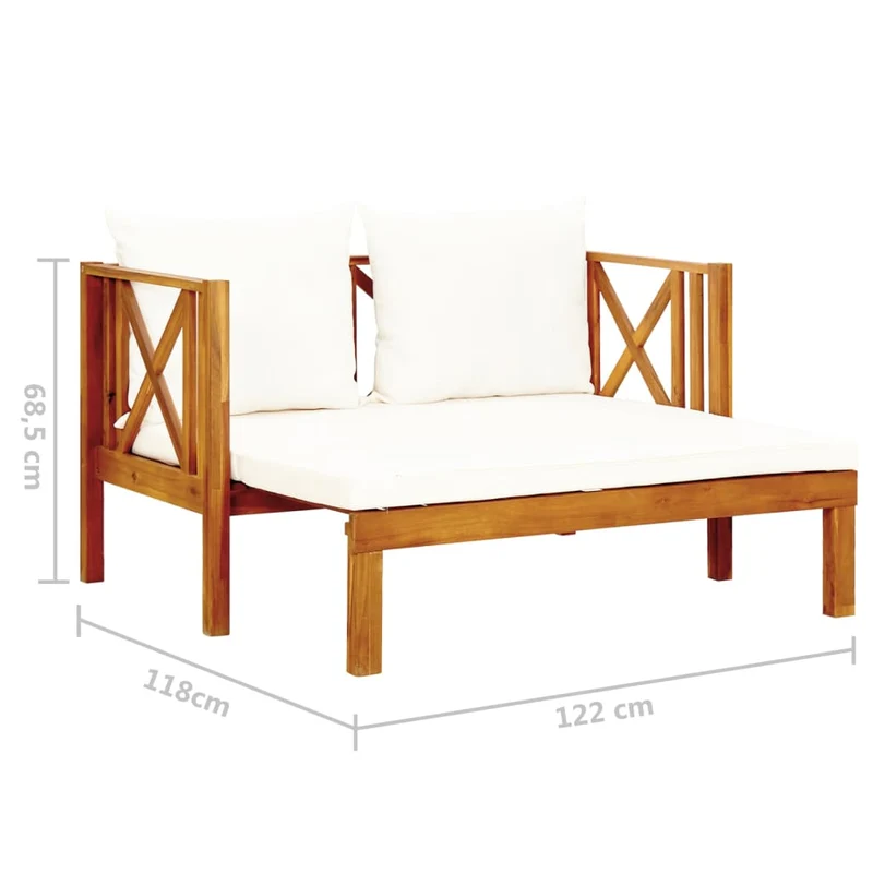 Banc de jardin meuble de patio d'extérieur terrasse 2 places et coussins 122 x 66 x 68,5 cm bois d'acacia massif 02_0011292