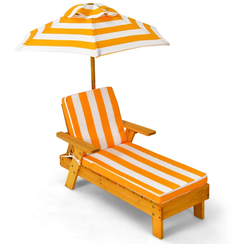 Chaise longue avec parasol amovible 92 x 49 x 106 cm confort optimal pour enfants rayures jaunes et blanches en bois de sapin 20_0011234