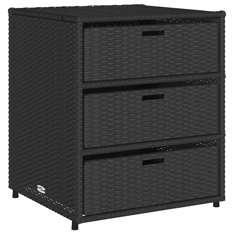 Armoire de rangement de jardin moderne avec 3 tiroirs 55 x 59 x 69 cm en résine tressée noire 02_0047428