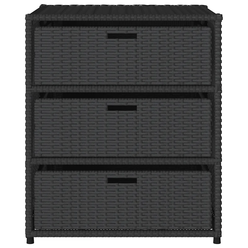Armoire de rangement de jardin moderne avec 3 tiroirs 55 x 59 x 69 cm en résine tressée noire 02_0047428