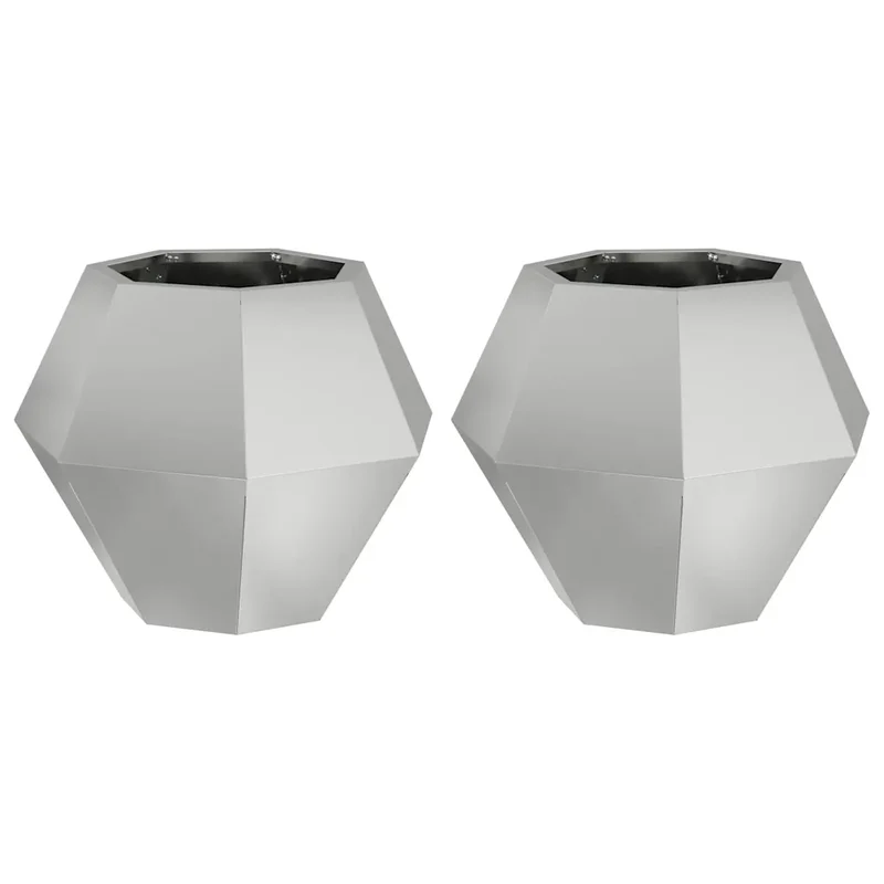 Lot de 2 jardinières rectangulaires utilisation extérieure 50 x 50 x 40 cm en acier galvanisé argent 02_0053129