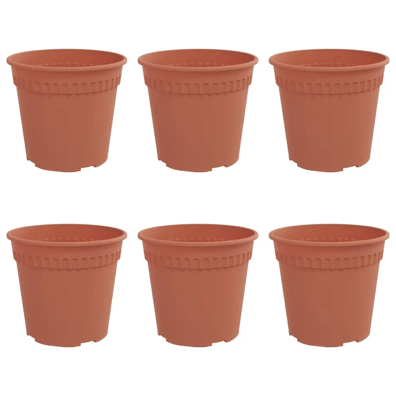 Lot de 6 pots à fleurs ronds modernes jardin balcon 19 x 19 x 16 cm légers en plastique rouge brique 02_0059310