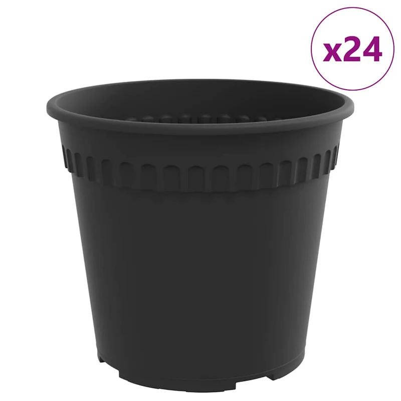 Lot de 24 pots à fleurs ronds 19 x 19 x 16 cm légers avec drainage jardin terrasse en plastique noir 02_0059322