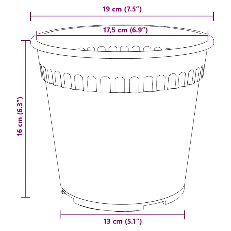 Lot de 24 pots à fleurs ronds 19 x 19 x 16 cm légers avec drainage jardin terrasse en plastique noir 02_0059322