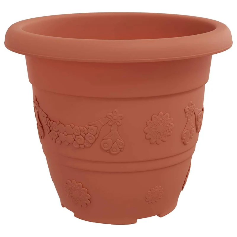 Lot de 6 pots à fleurs ronds modernes 26 x 21,5 cm léger multifonction intérieur extérieur en plastique rouge brique 02_0059323