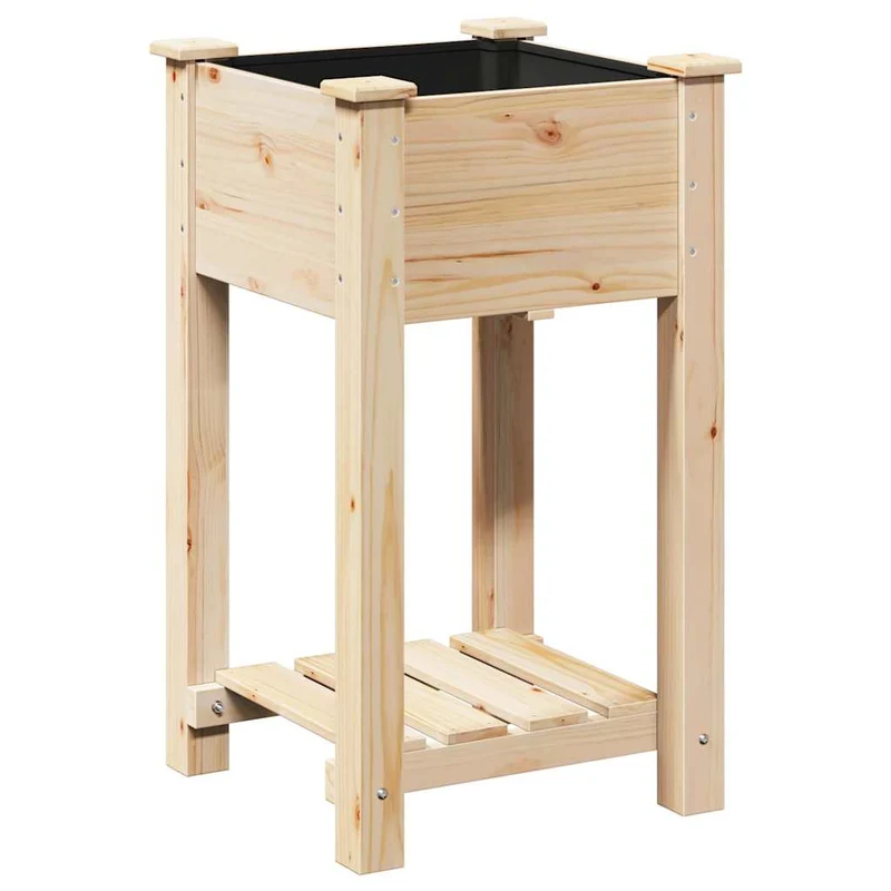 Cache-pot de jardin avec étagère rectangulaire pratique extérieur 45 x 45 x 76,5 cm en bois de sapin beige 02_0058848