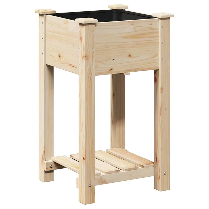 Cache-pot de jardin avec étagère rectangulaire pratique extérieur 45 x 45 x 76,5 cm en bois de sapin beige 02_0058848